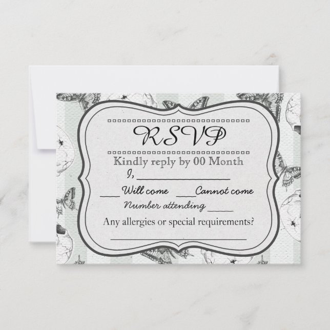 Butterflies and skulls RSVP card (Front)