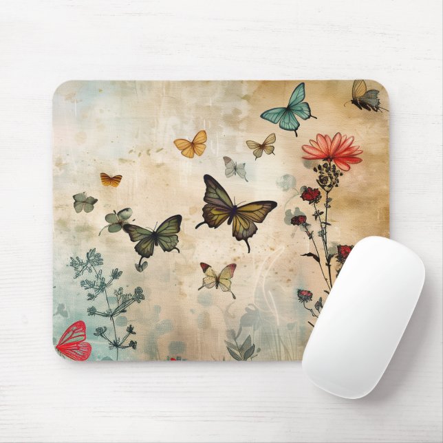 Butterflies and Spring Flowers Mouse Mat (With Mouse)