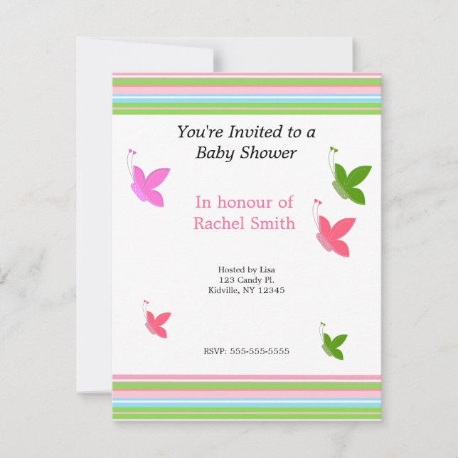 Butterflies and Stripes Baby Shower Invitation (Front)