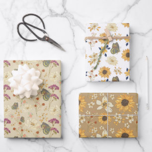 Butterflies and Sunflower wrapping paper sheets