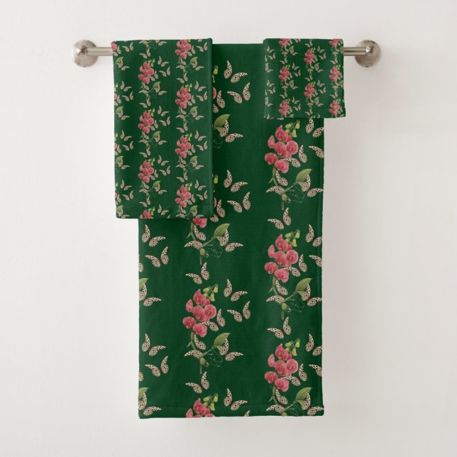Butterflies And Sweet Pea Flower      Bath Towel Set (Insitu)