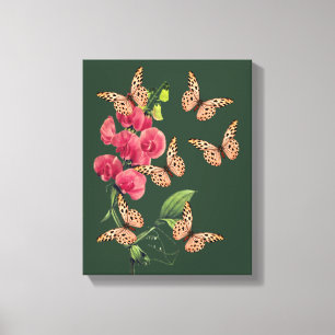 Butterflies And Sweet Pea Flower  Canvas Print