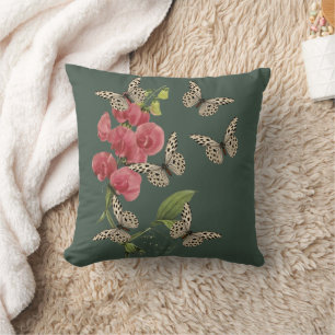 Butterflies And Sweet Pea Flower Cushion