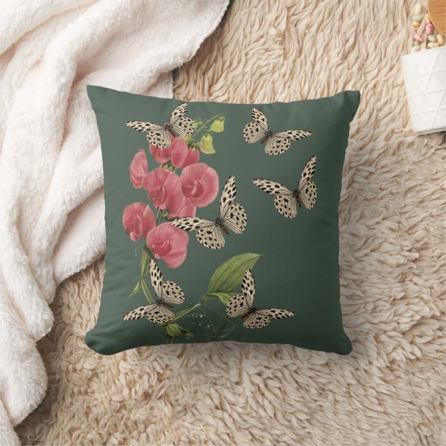 Butterflies And Sweet Pea Flower    Cushion (Blanket)