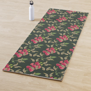 Butterflies And Sweet Pea Flower Green Yoga Mat