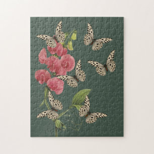 Butterflies And Sweet Pea Flower  Jigsaw Puzzle