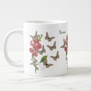 Butterflies And Sweet Pea Flower     Large Coffee Mug