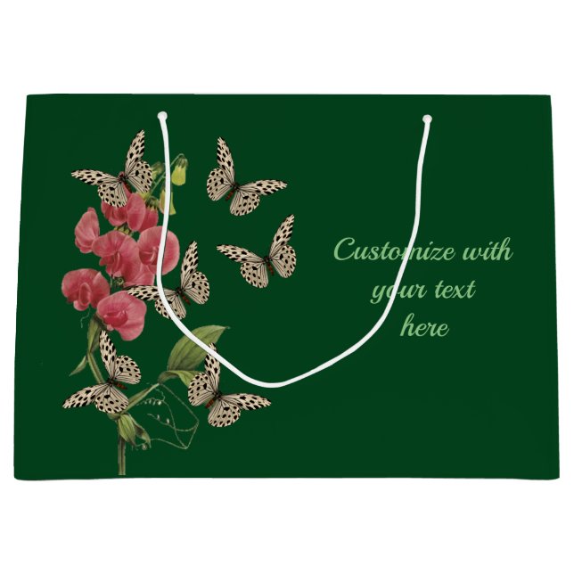 Butterflies And Sweet Pea Flower Personalised Large Gift Bag (Front)