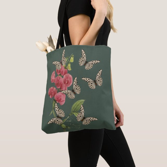 Butterflies And Sweet Pea Flower   Tote Bag (Close Up)