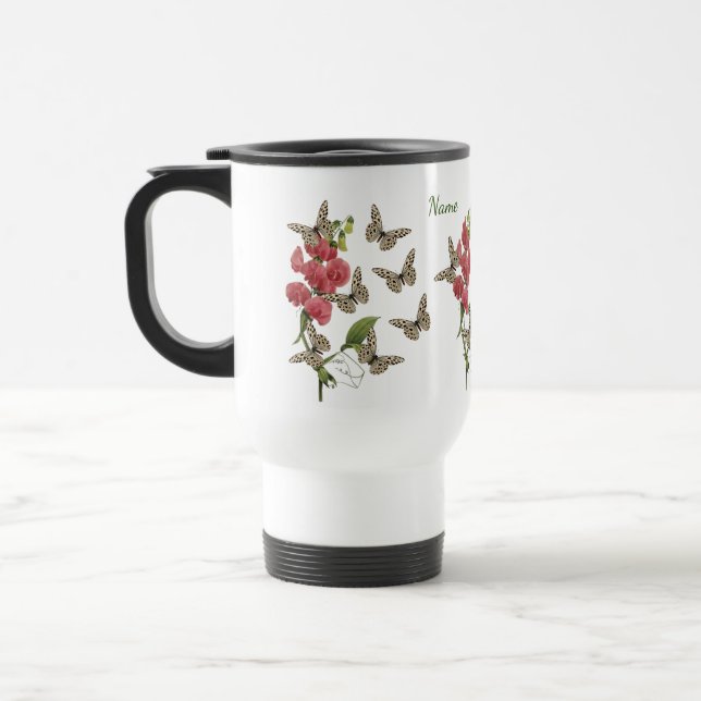 Butterflies And Sweet Pea Flower       Travel Mug (Left)