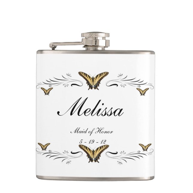 Butterflies and Swirls Hip Flask (Front)