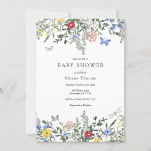 Butterflies and Wildflowers Baby Shower  Invitation