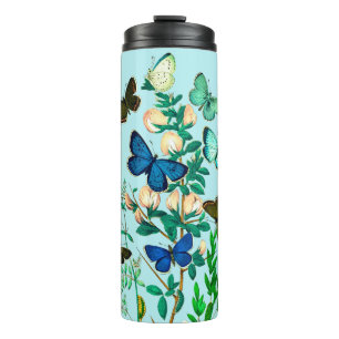 Butterflies and Wildflowers Botanical on Sky Blue Thermal Tumbler