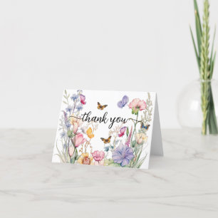 Butterflies and Wildflowers Elegant Script Thank You Card