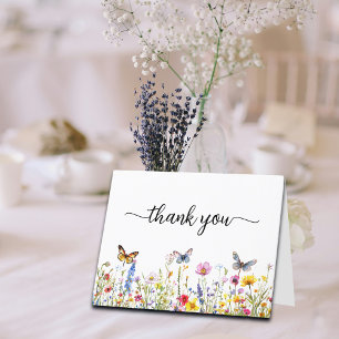 Butterflies and Wildflowers Modern Script Thank You Card
