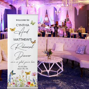 Butterflies and Wildflowers Rehearsal Dinner Retractable Banner