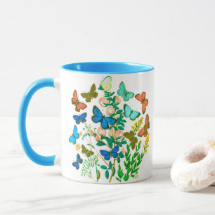 Butterflies and Wildflowers Vintage Botanical  Mug