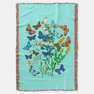 Butterflies and Wildflowers Vintage Botanical Throw Blanket