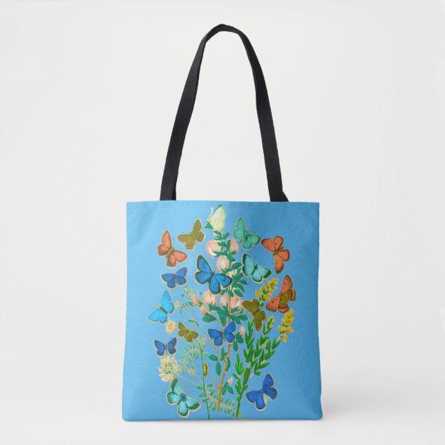 Butterflies and Wildflowers Vintage Botanical  Tote Bag (Front)