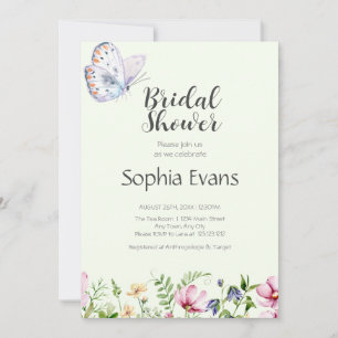 Butterflies and Wildflowers Yellow Bridal Shower Invitation