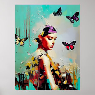 Butterflies and Woman Poster