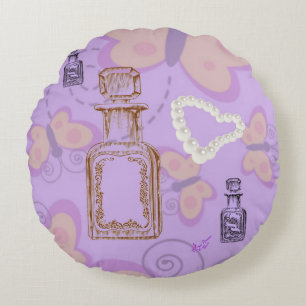 Butterflies, Apocethary Jars & Pearls Round Pillow