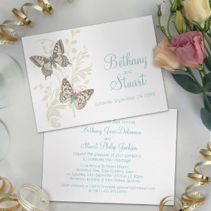 Butterflies aqua teal wedding invitation
