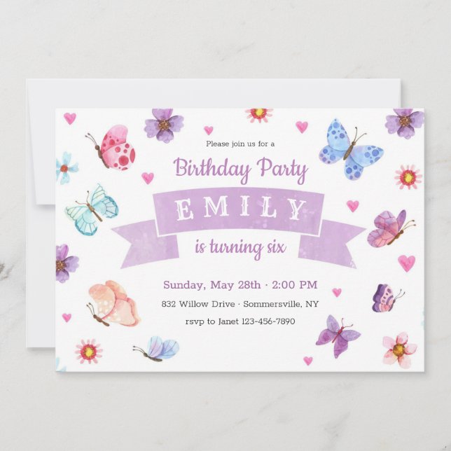Butterflies Are Free Birthday Party Invitation (Front)