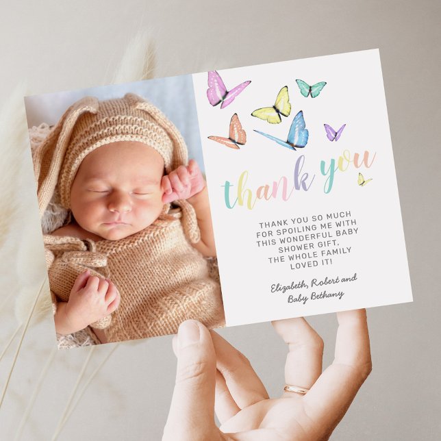 Butterflies Baby Shower Photo Thank You Card (Creator Uploaded)