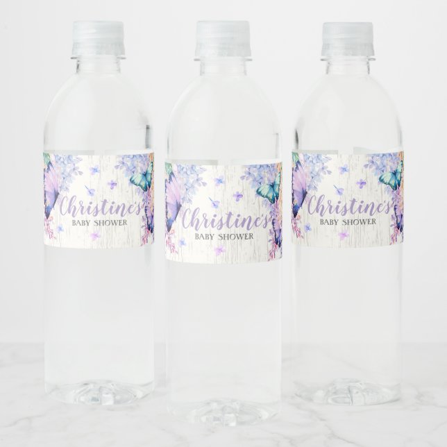 Butterflies Baby Shower Water Bottle Label (Bottles)