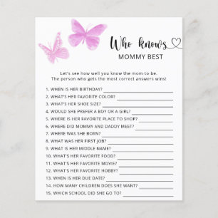 Butterflies baby shower, Who knows mummy best