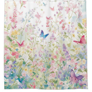 Butterflies Bath Decor, Wildflowers  Shower Curtain