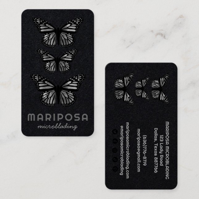 Butterflies Beauty Aesthetician Salon Black White Business Card (Front/Back)