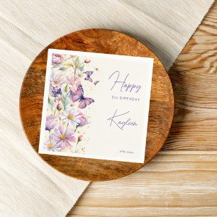 Butterflies birthday lavender purple printed napkin