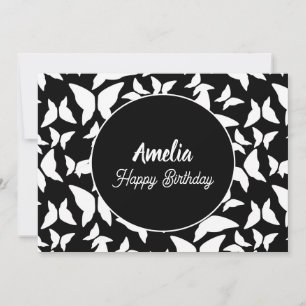 Butterflies Birthday Party Black White  Colouring  Holiday Card