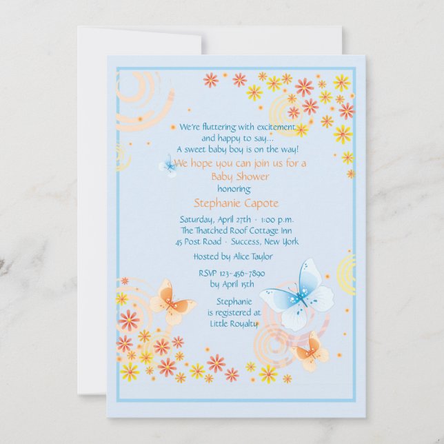 Butterflies Blue Baby Shower Invitation (Front)