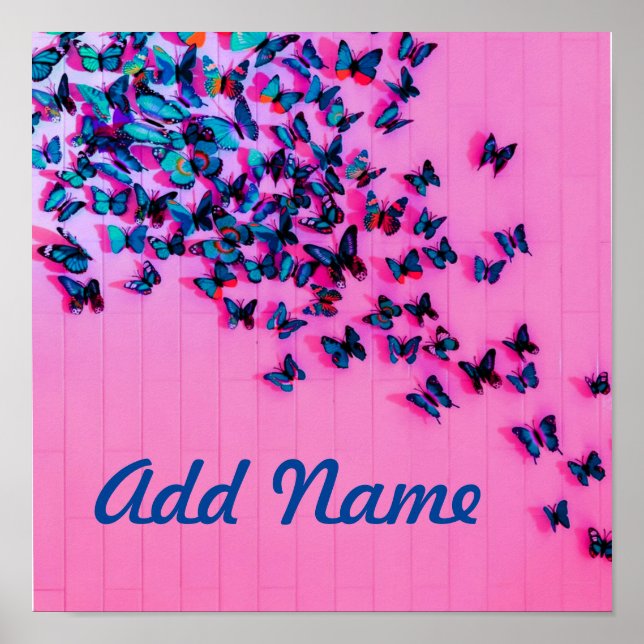 Butterflies Blue Pink Beautiful Poster (Front)