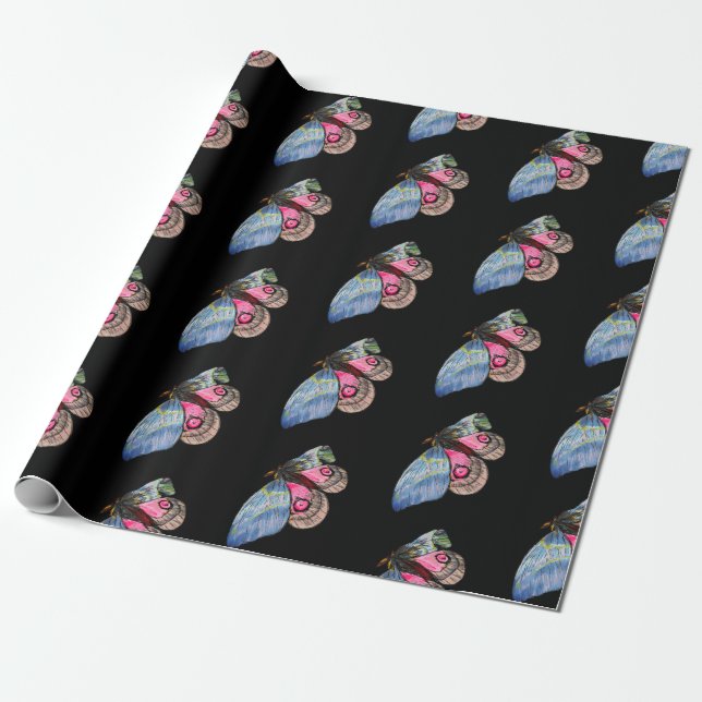 Butterflies Blue Pink Digital Art Wrapping Paper (Unrolled)