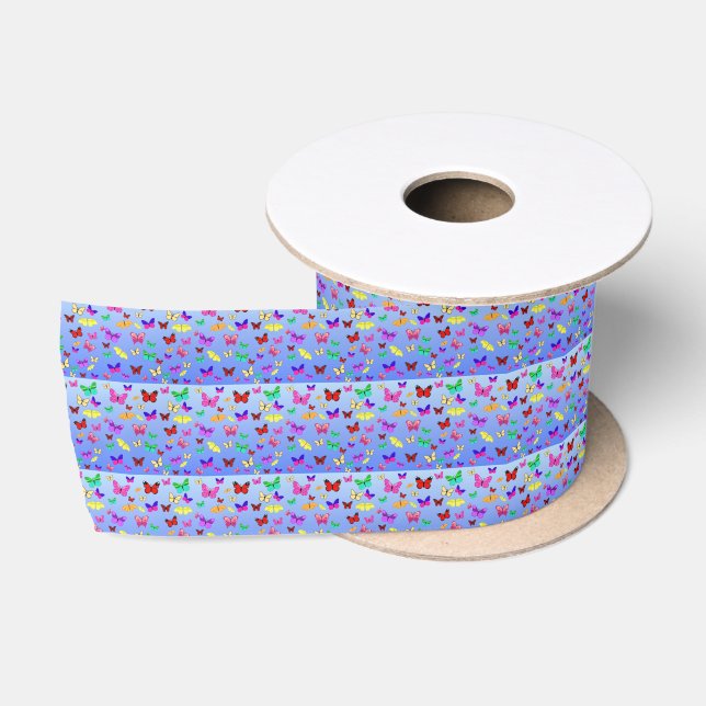 Butterflies Blue Satin Ribbon (Spool)