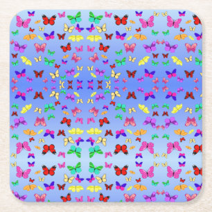 Butterflies Blue Square Paper Coaster