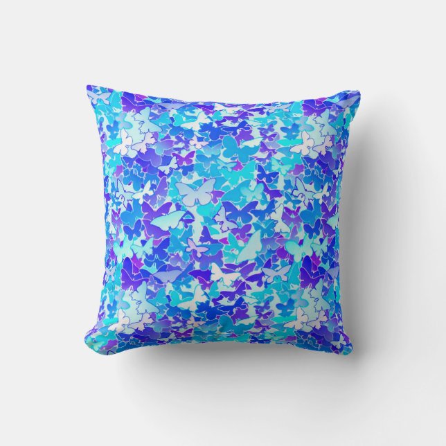 Butterflies, blue, turquoise, lavender cushion (Front)