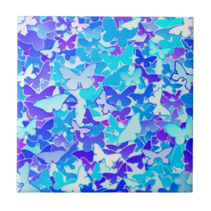 Butterflies, blue, turquoise, lavender tile