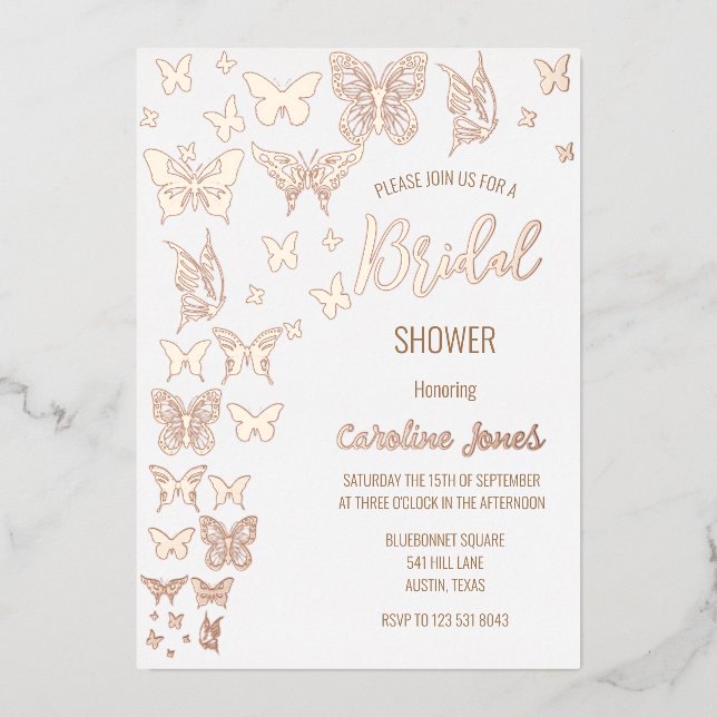 Butterflies Boho Rose Gold Foil Bridal Shower (Front)