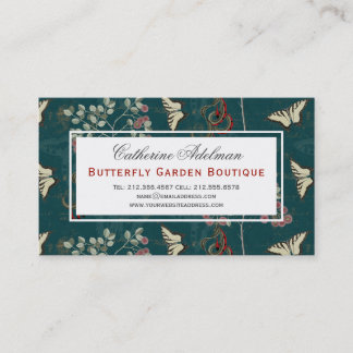 Butterflies Botanical Vintage Dark Green Elegant Business Card