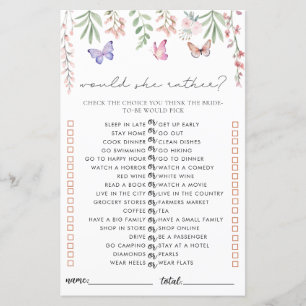 Butterflies Bridal Shower Game Would She Rather