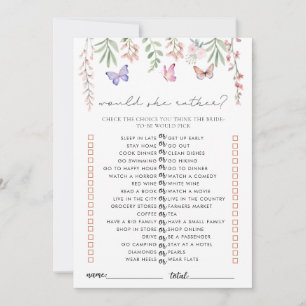 Butterflies Bridal Shower Game Would She Rather Invitation