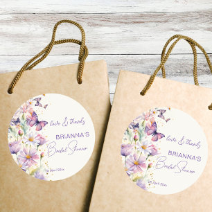 Butterflies bridal shower lavender thank you favou classic round sticker