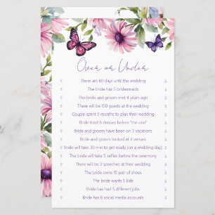 Butterflies bridal shower over or under game