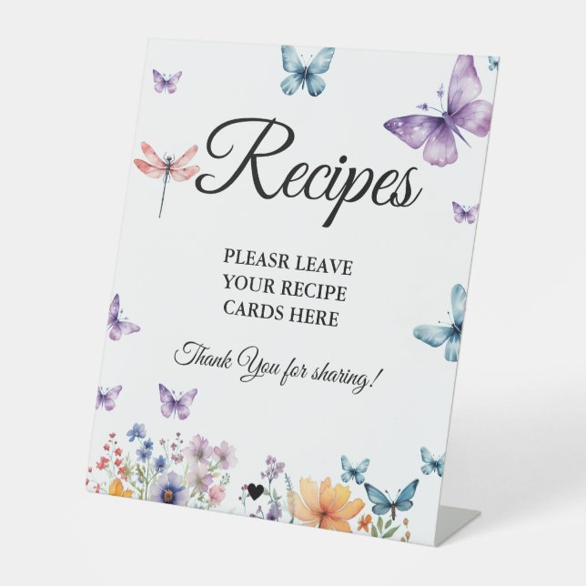 Butterflies bridalLeave your Recipes Bridal shower Pedestal Sign (Front)