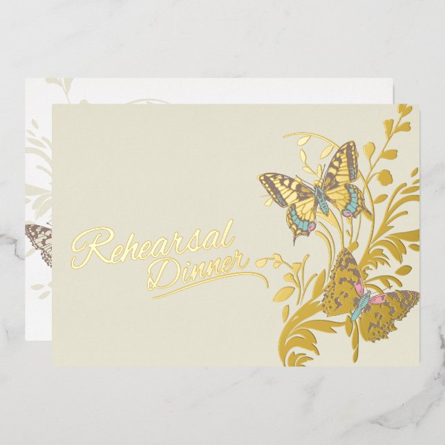 Butterflies brown gold wedding rehearsal dinner (Front/Back)